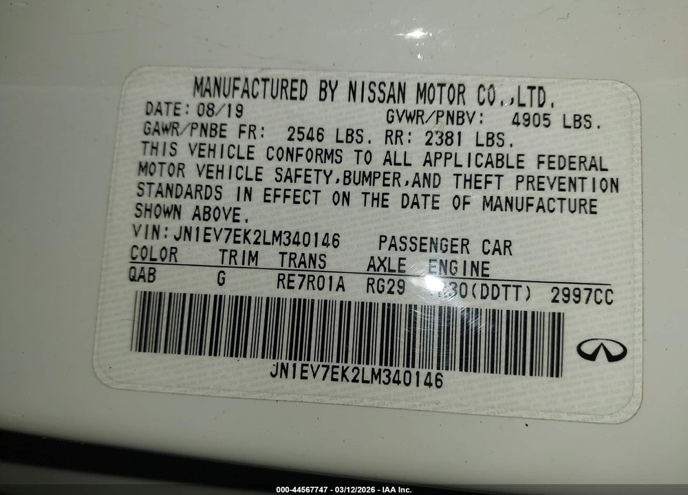 2020 INFINITI Q60 LUXE VIN: JN1EV7EK2LM340146