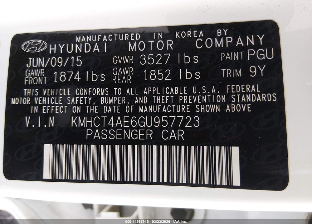 2016 HYUNDAI ACCENT SE VIN: KMHCT4AE6GU957723