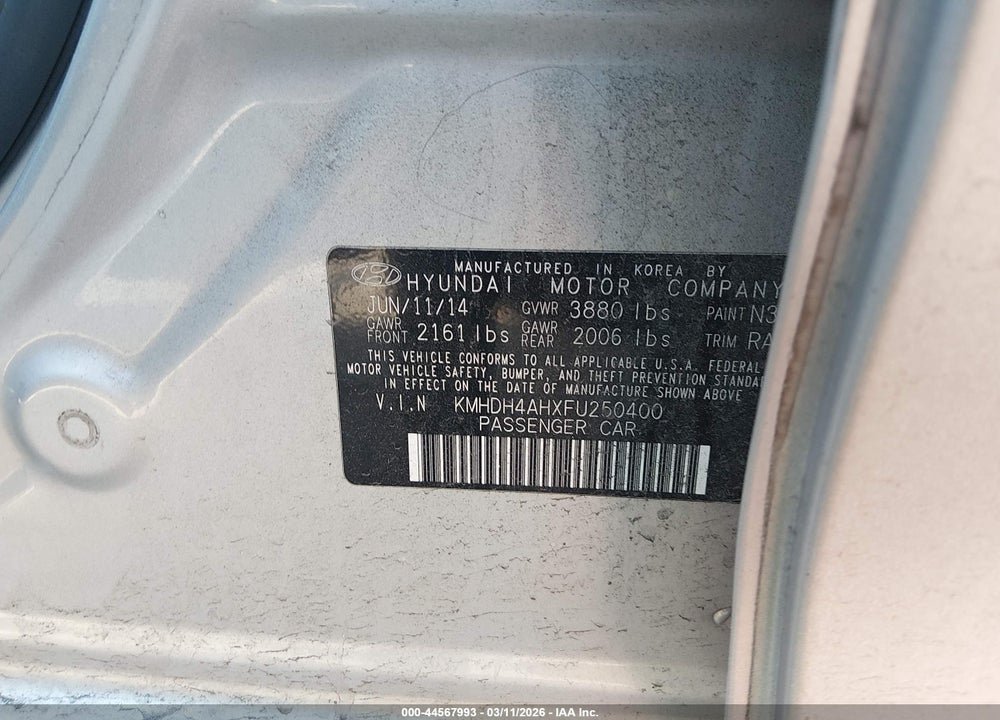 2015 HYUNDAI ELANTRA SPORT VIN: KMHDH4AHXFU250400