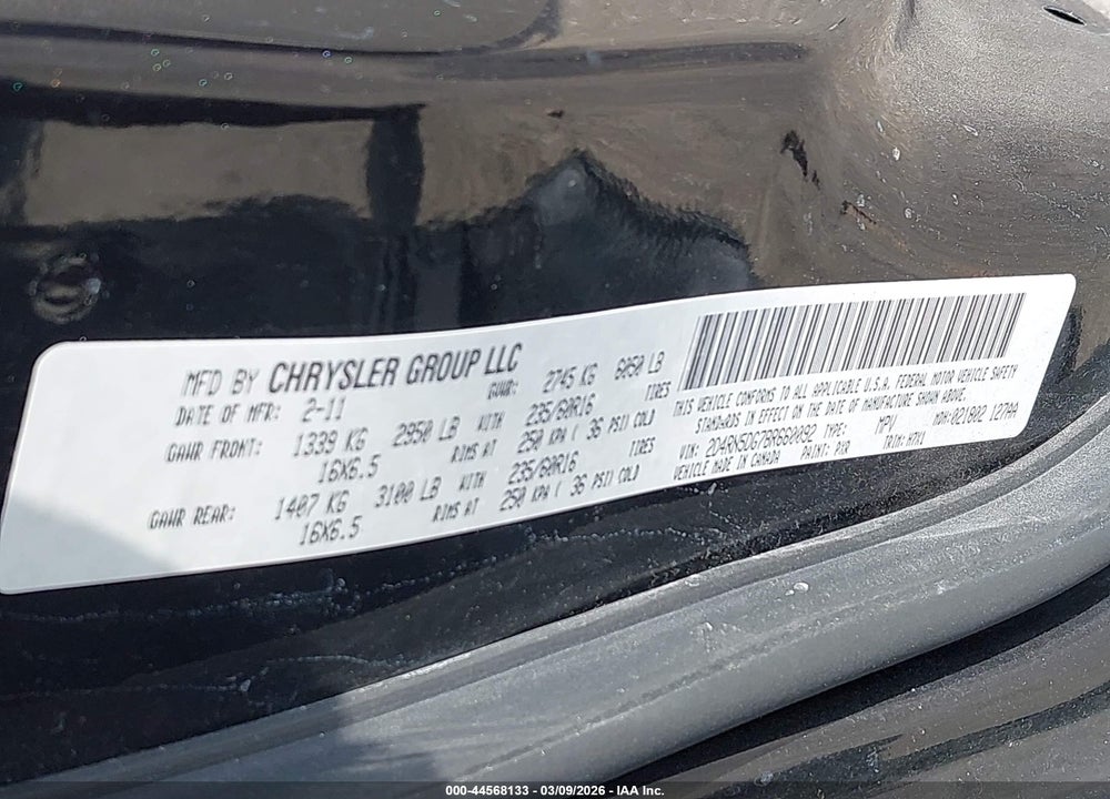 2011 DODGE GRAND CARAVAN CREW VIN: 2D4RN5DG7BR660092