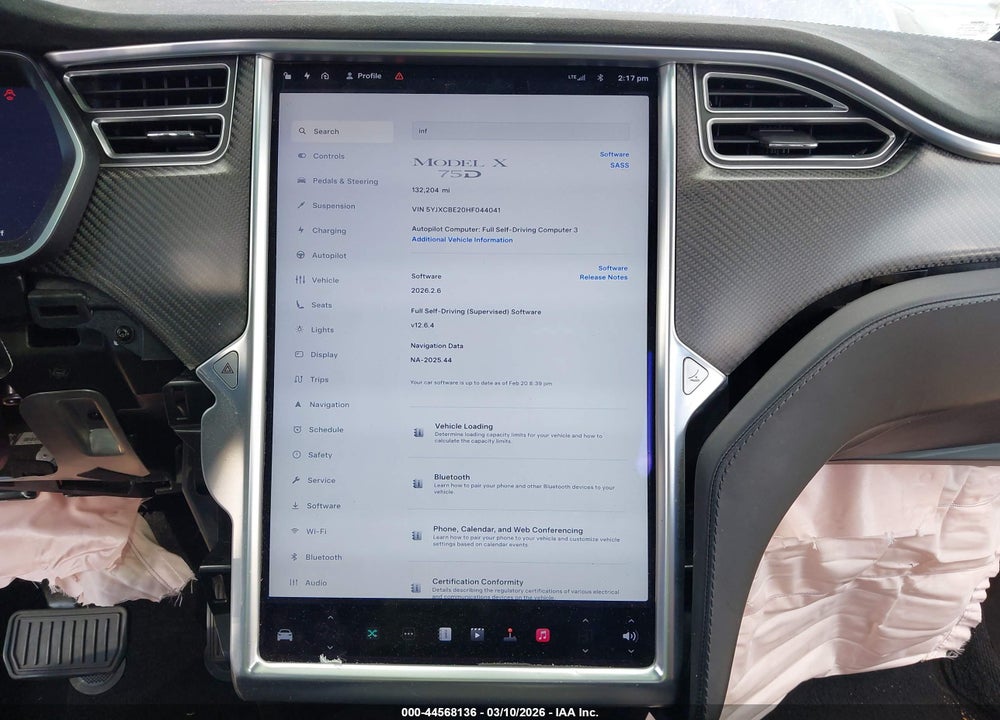 2017 TESLA MODEL X 100D/75D/90D VIN: 5YJXCBE20HF044041