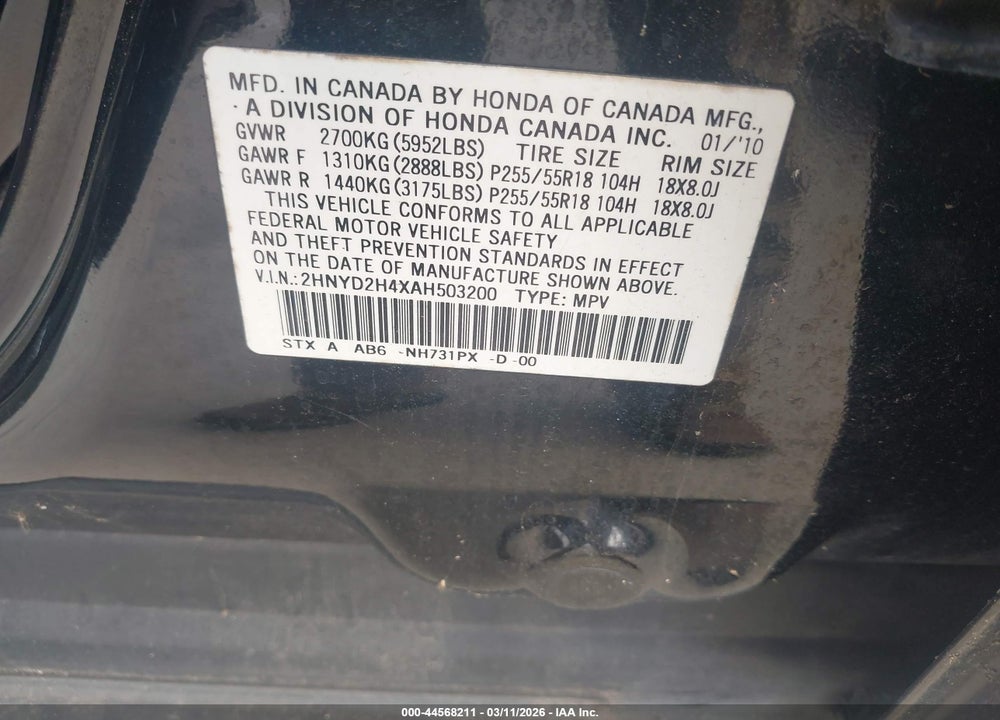 2010 ACURA MDX TECHNOLOGY PACKAGE VIN: 2HNYD2H4XAH503200