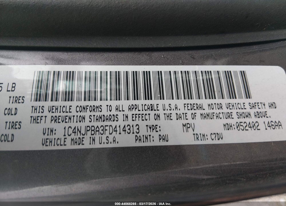 2015 JEEP PATRIOT SPORT VIN: 1C4NJPBA3FD414313