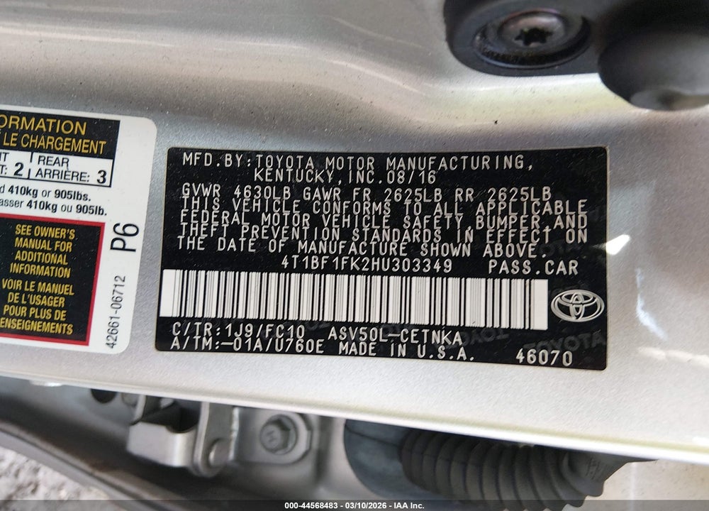 2017 TOYOTA CAMRY LE VIN: 4T1BF1FK2HU303349