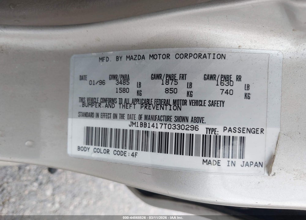 1996 MAZDA PROTEGE DX/LX/ES VIN: JM1BB1417T0330296