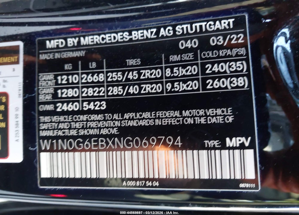 2022 MERCEDES-BENZ AMG GLC 43 4MATIC VIN: W1N0G6EBXNG069794