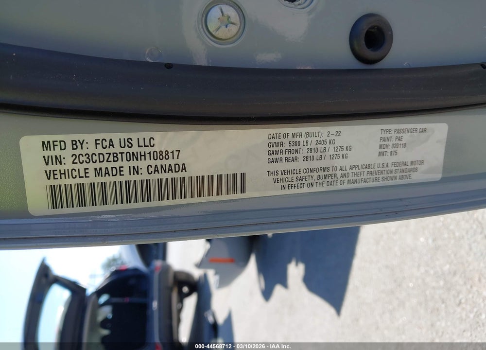 2022 DODGE CHALLENGER R/T VIN: 2C3CDZBT0NH108817