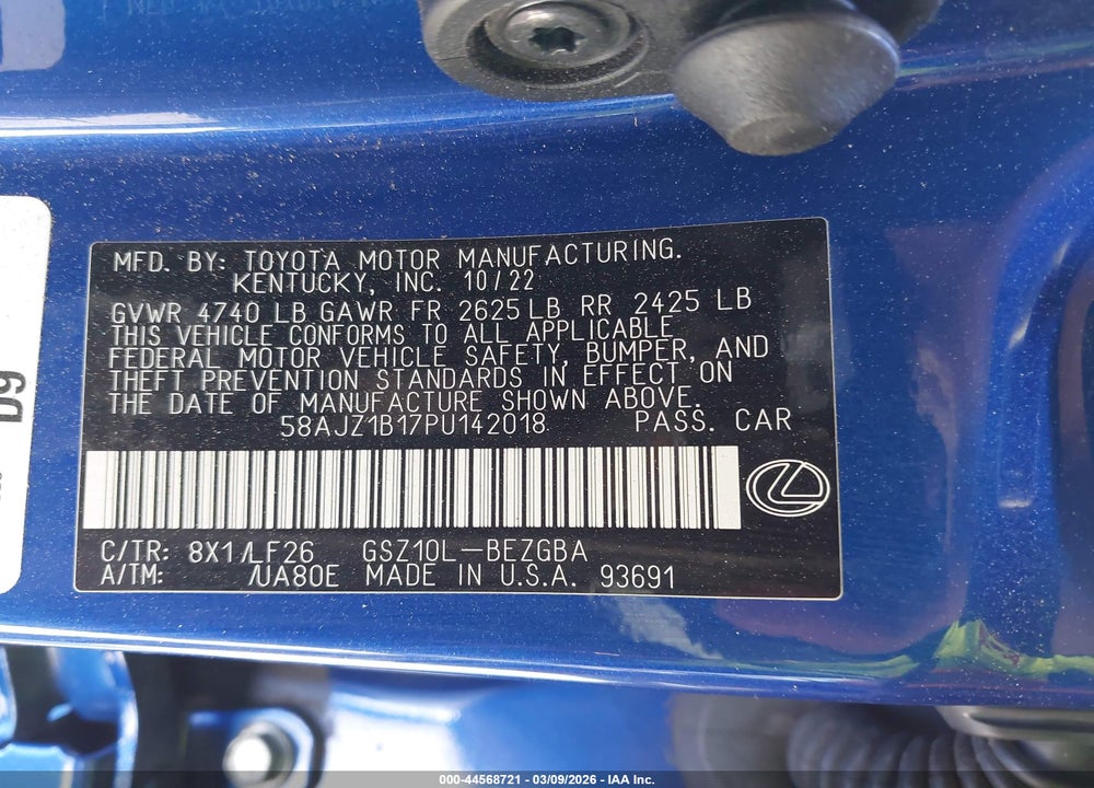 2023 LEXUS ES 350 F S VIN: 58AJZ1B17PU142018