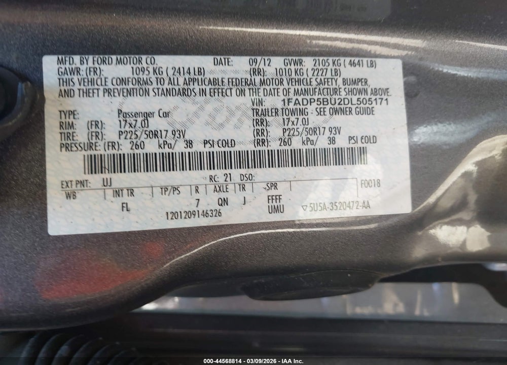 2013 FORD C-MAX HYBRID SEL VIN: 1FADP5BU2DL505171
