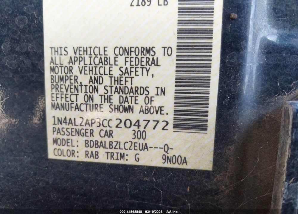 2012 NISSAN ALTIMA 2.5 S VIN: 1N4AL2AP3CC204772