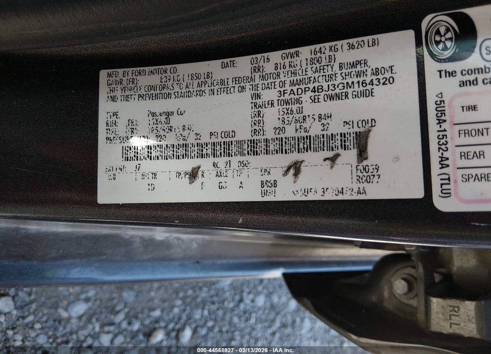 2016 FORD FIESTA SE VIN: 3FADP4BJ3GM164320