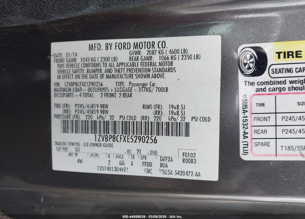 2014 FORD MUSTANG GT PREMIUM VIN: 1ZVBP8CFXE5290256