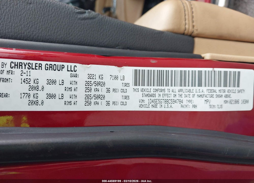 2011 DODGE DURANGO CITADEL VIN: 1D4SE5GT8BC594784
