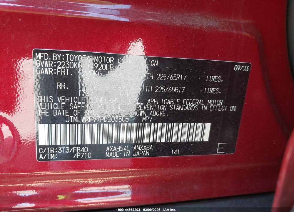 2023 TOYOTA RAV4 HYBRID LE VIN: JTMLWRFV7PD203506