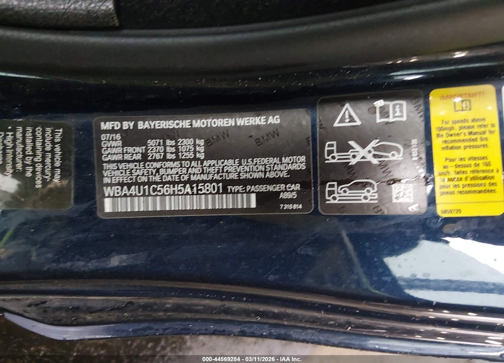 2017 BMW 440I XDRIVE VIN: WBA4U1C56H5A15801