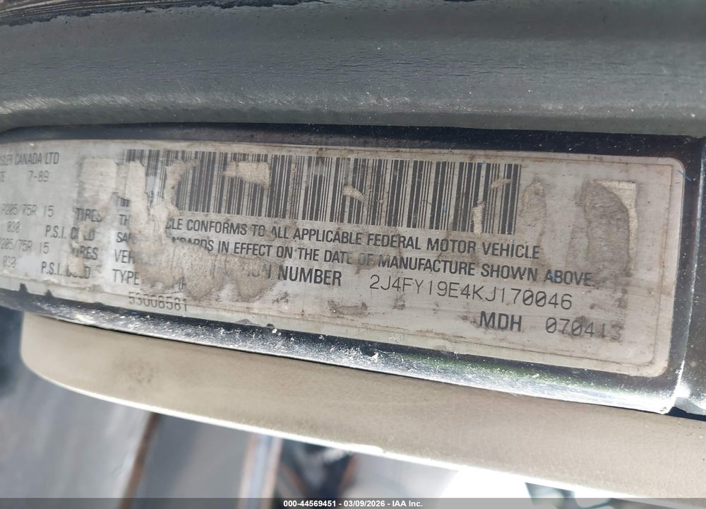 1989 JEEP WRANGLER / YJ VIN: 2J4FY19E4KJ170046