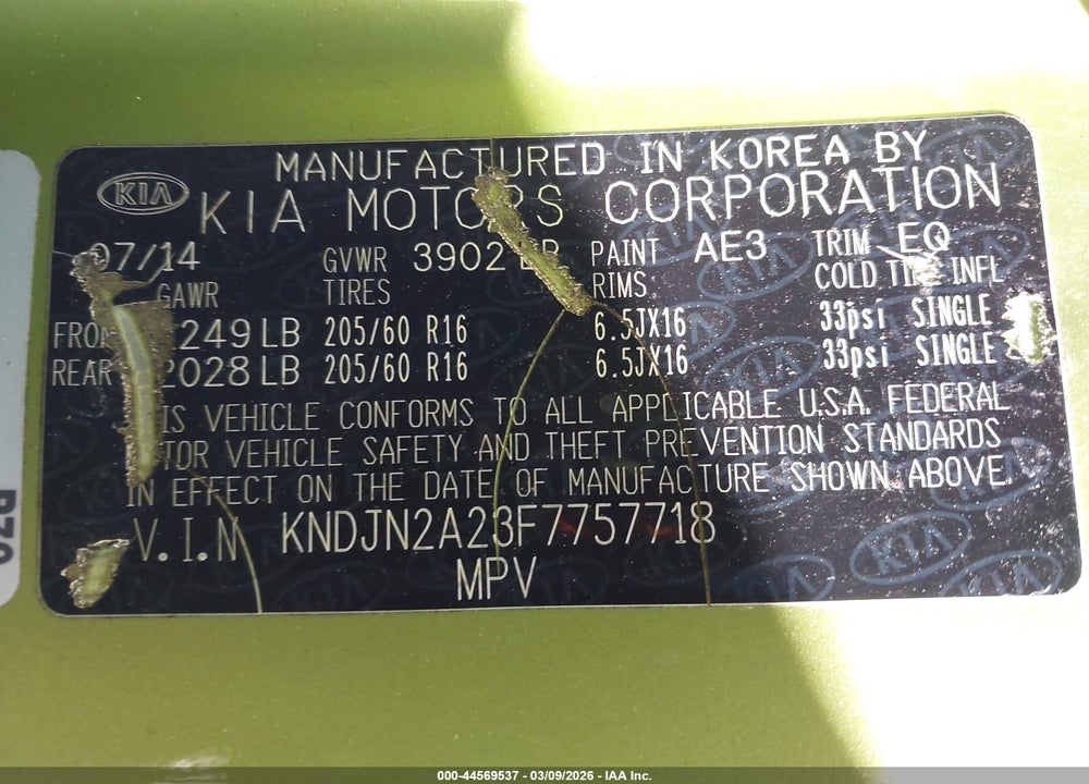 2015 KIA SOUL VIN: KNDJN2A23F7757718