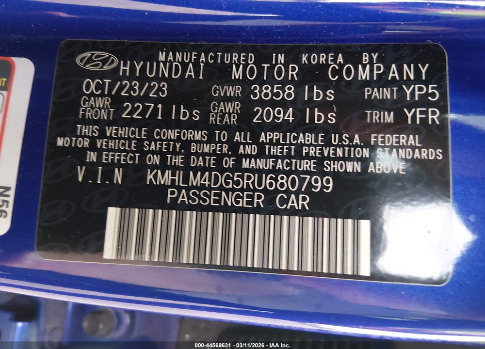 2024 HYUNDAI ELANTRA SEL VIN: KMHLM4DG5RU680799