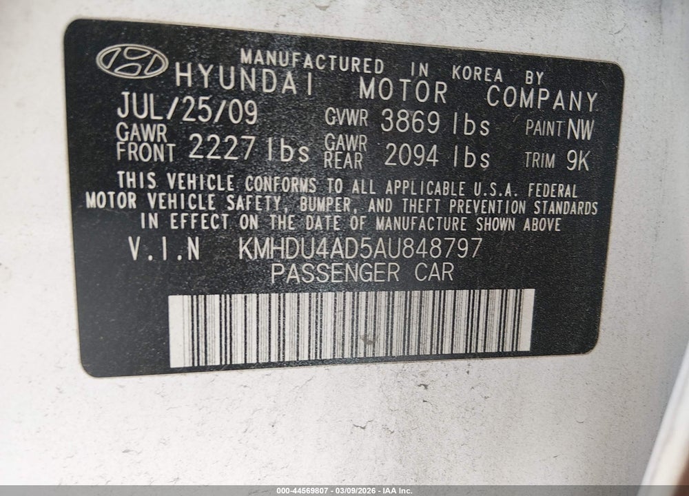 2010 HYUNDAI ELANTRA GLS VIN: KMHDU4AD5AU848797