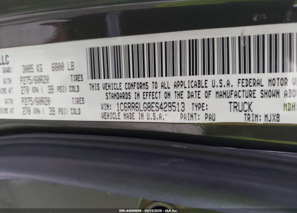 2014 RAM 1500 LONE STAR VIN: 1C6RR6LG8ES429513