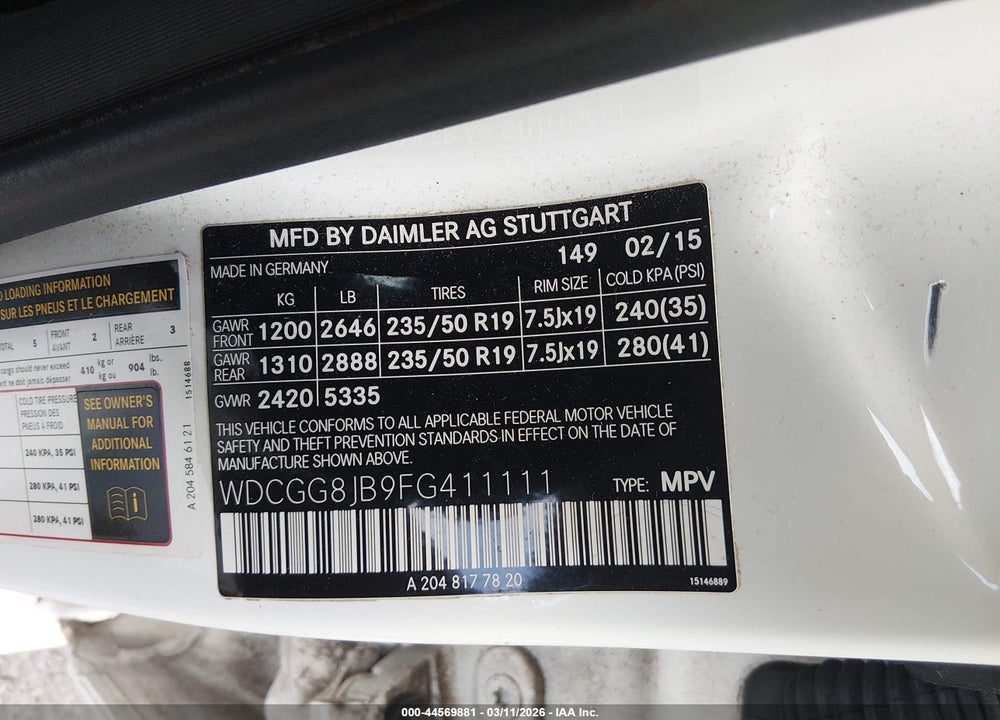 2015 MERCEDES-BENZ GLK 350 4MATIC VIN: WDCGG8JB9FG411111