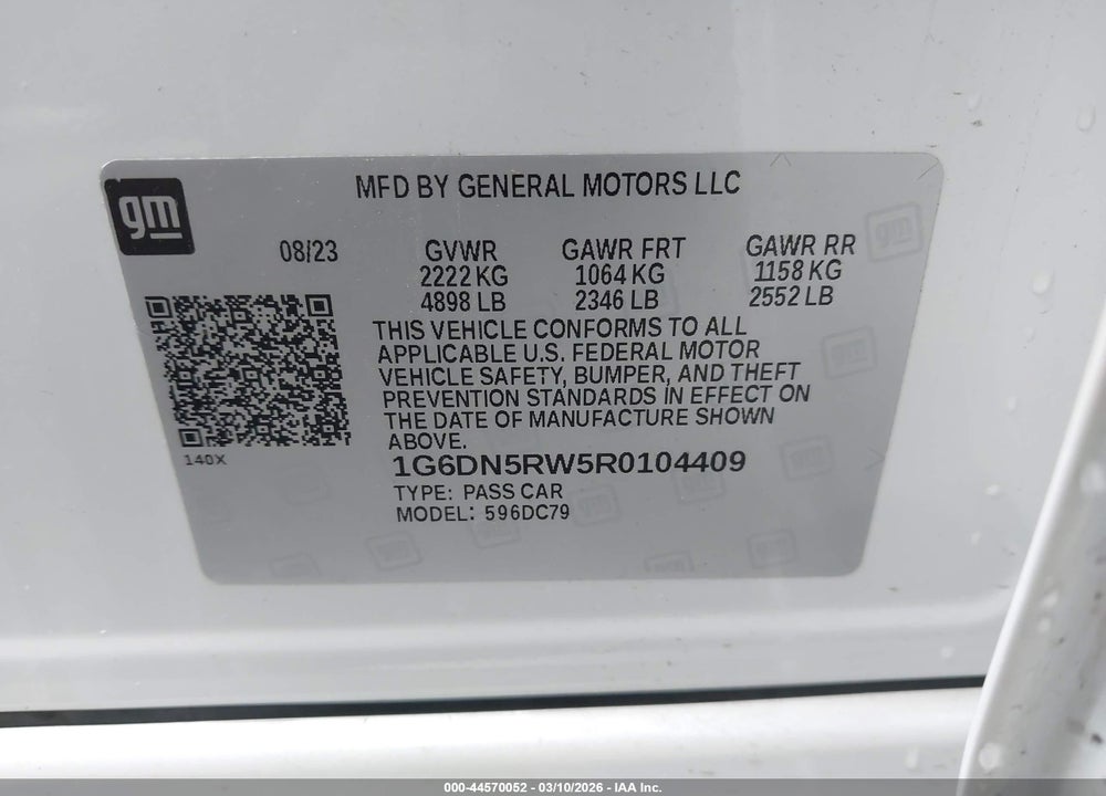 2024 CADILLAC CT5 PREMIUM LUXURY VIN: 1G6DN5RW5R0104409