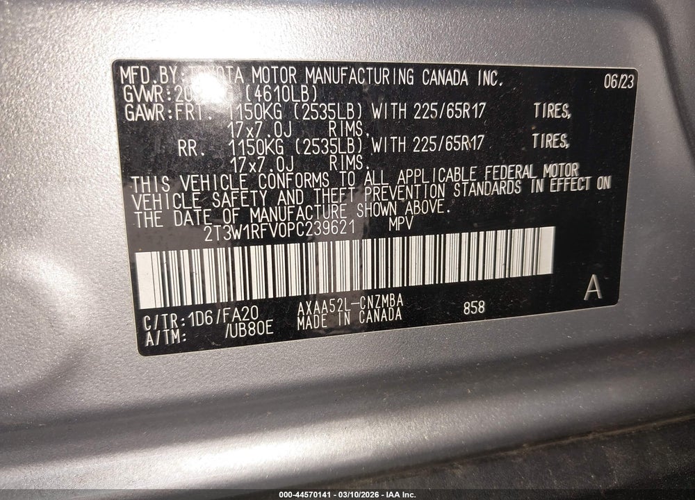 2023 TOYOTA RAV4 XLE VIN: 2T3W1RFV0PC239621