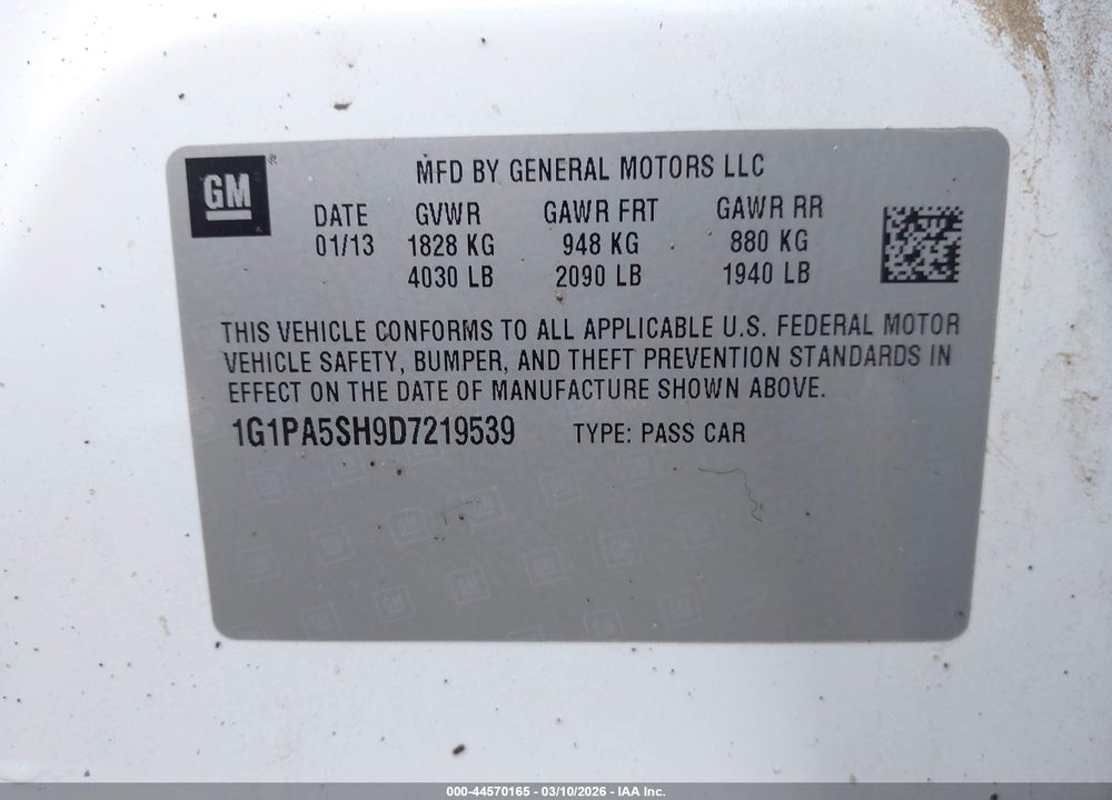 2013 CHEVROLET CRUZE LS AUTO VIN: 1G1PA5SH9D7219539