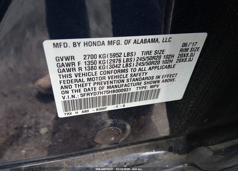 2017 ACURA MDX SPORT HYBRID ADVANCE PACKAGE VIN: 5FRYD7H75HB000931