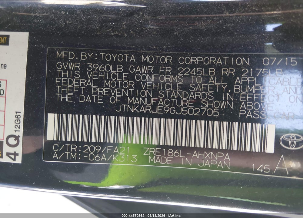 2016 SCION IM VIN: JTNKARJE9GJ502705