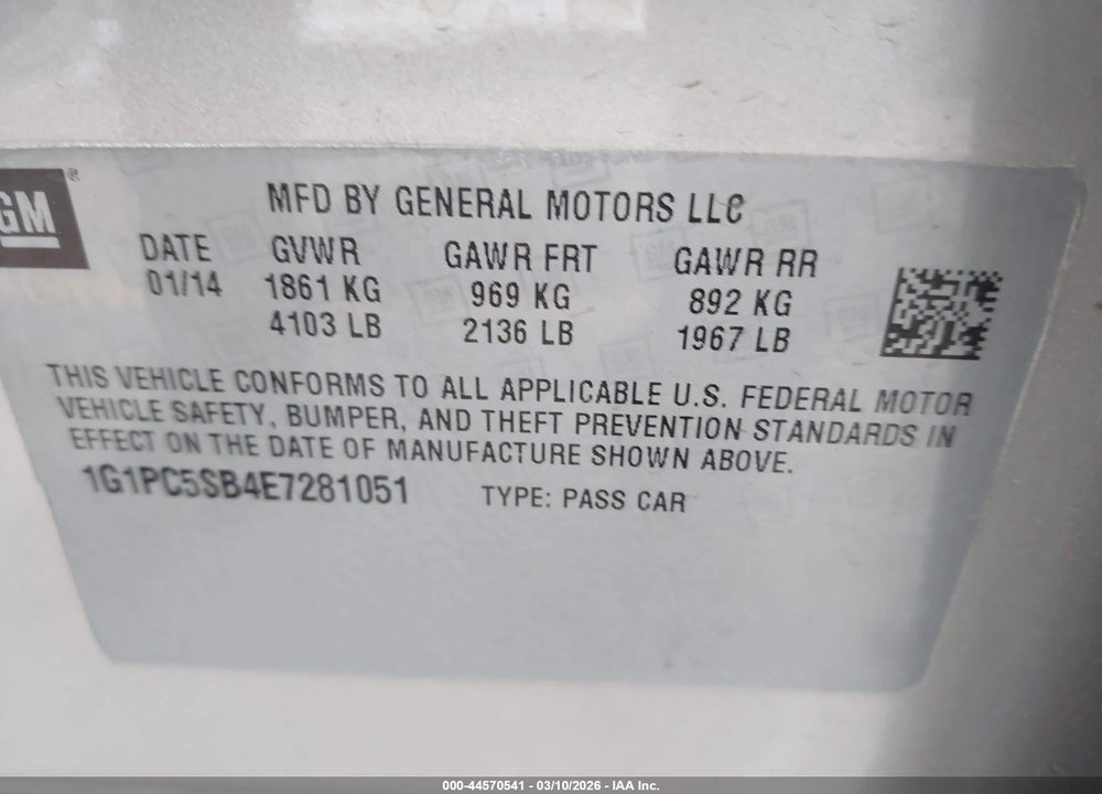2014 CHEVROLET CRUZE 1LT AUTO VIN: 1G1PC5SB4E7281051