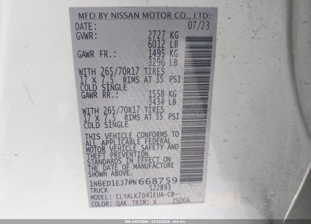 2023 NISSAN FRONTIER PRO-X 4X2 VIN: 1N6ED1EJ7PN668759