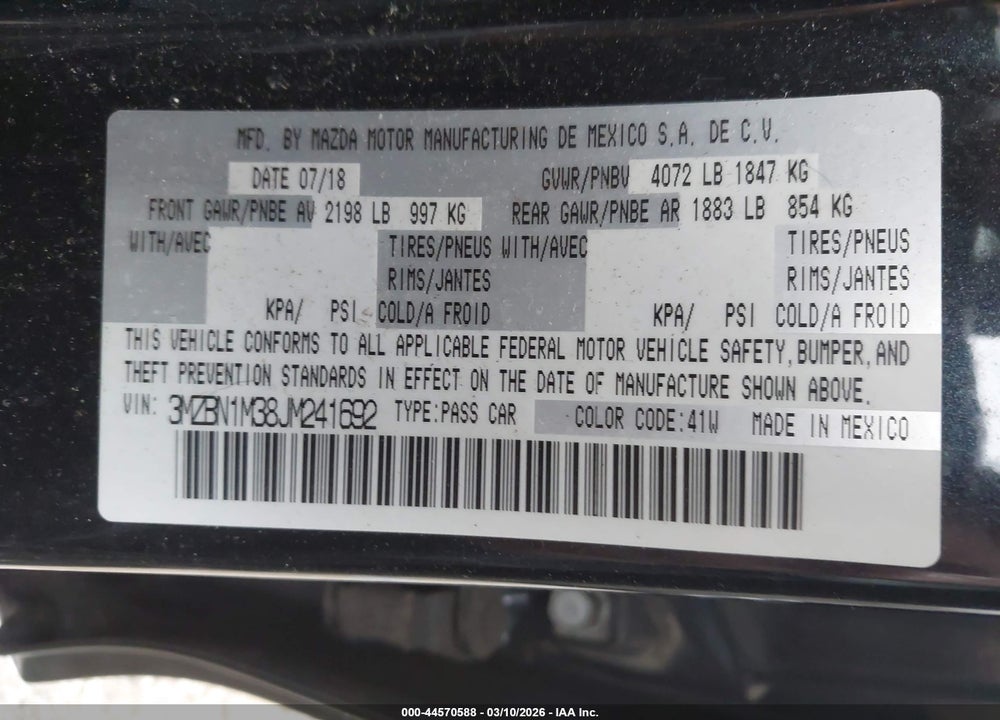 2018 MAZDA 3 GRAND TOURING VIN: 3MZBN1M38JM241692