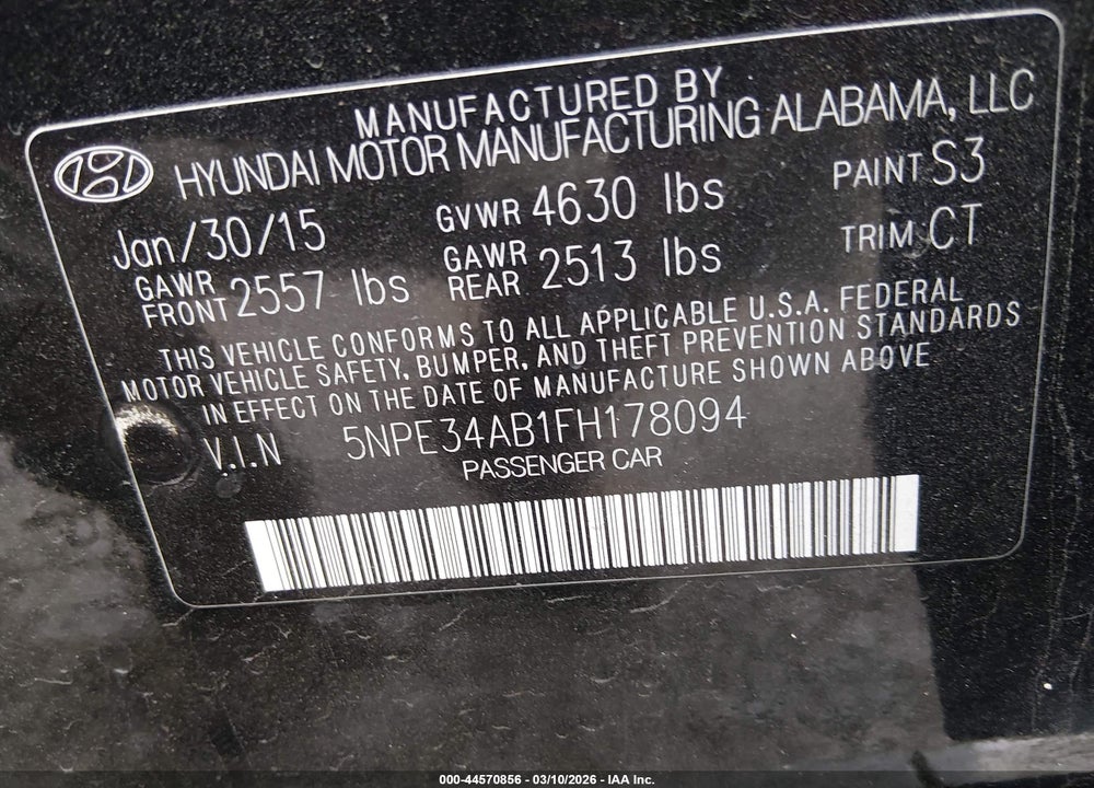 2015 HYUNDAI SONATA LIMITED 2.0T VIN: 5NPE34AB1FH178094