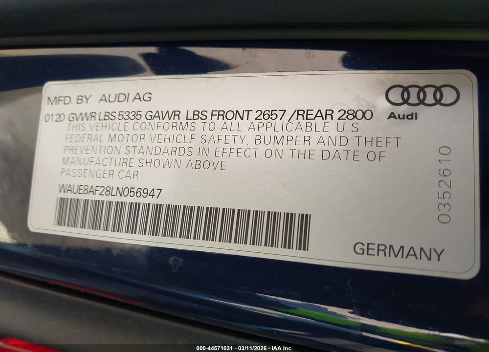 2020 AUDI A6 PREMIUM PLUS 45 TFSI QUATTRO S TRONIC VIN: WAUE8AF28LN056947