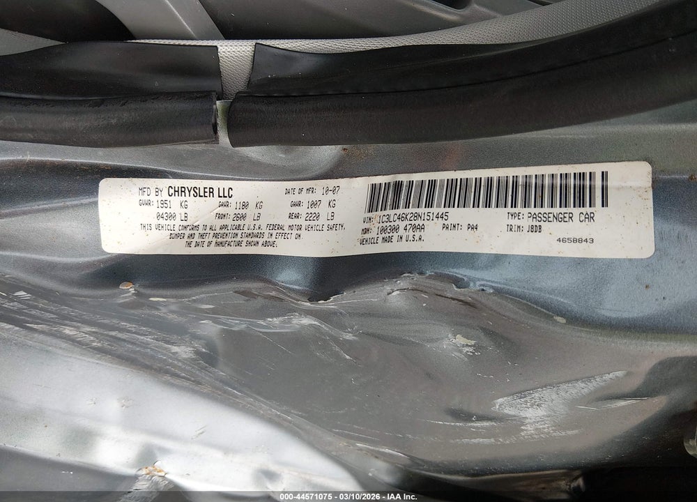 2008 CHRYSLER SEBRING LX VIN: 1C3LC46K28N151445