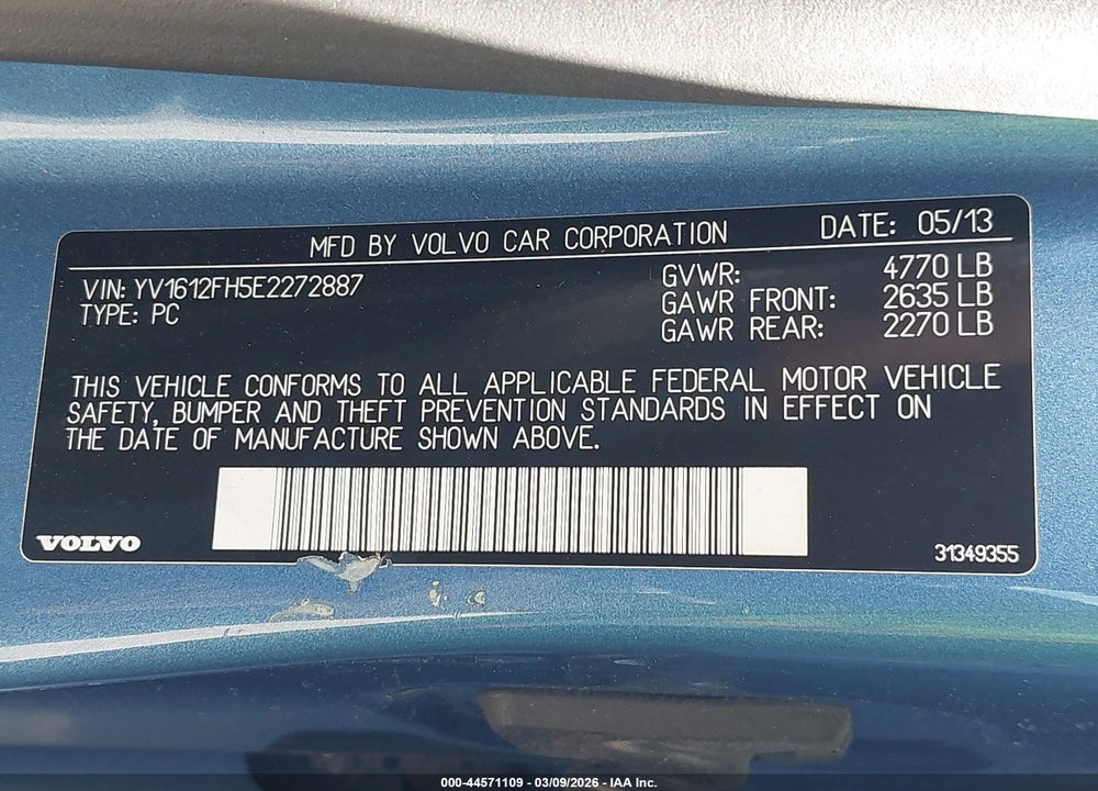 2014 VOLVO S60 T5 VIN: YV1612FH5E2272887