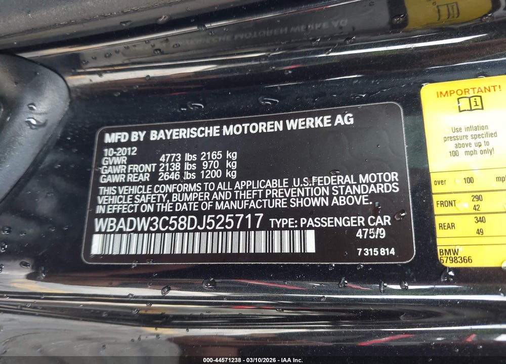 2013 BMW 328I VIN: WBADW3C58DJ525717
