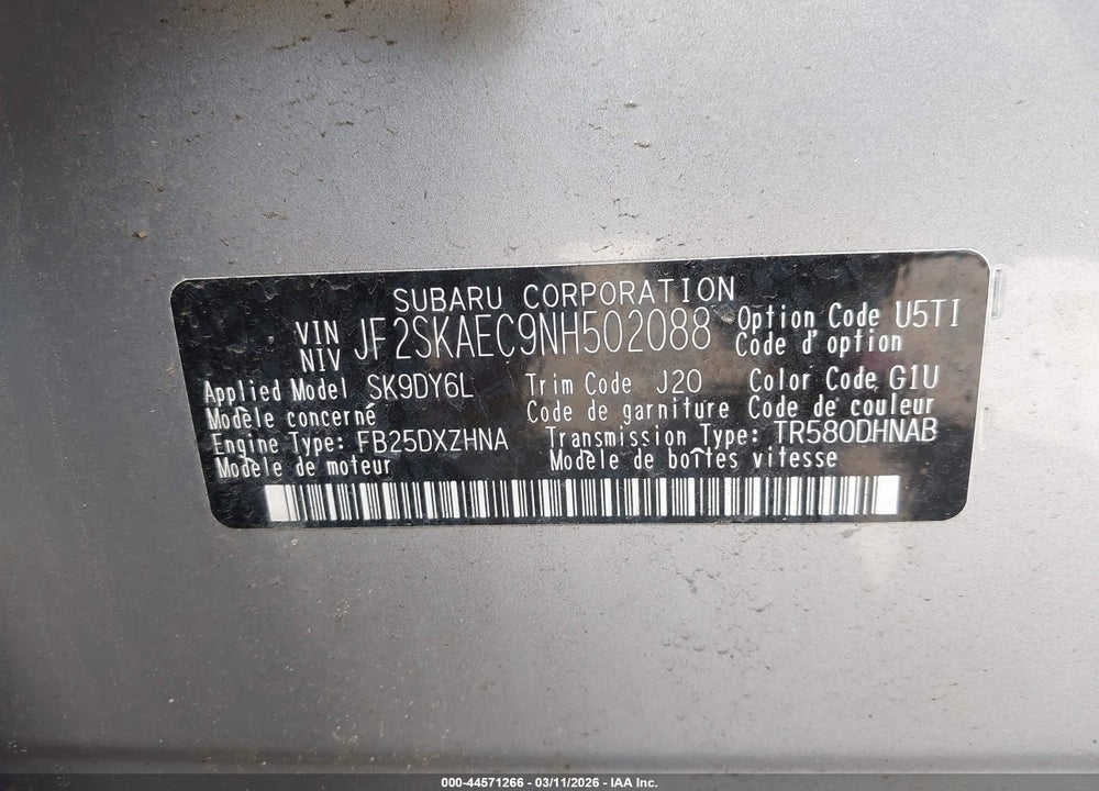 2022 SUBARU FORESTER PREMIUM VIN: JF2SKAEC9NH502088
