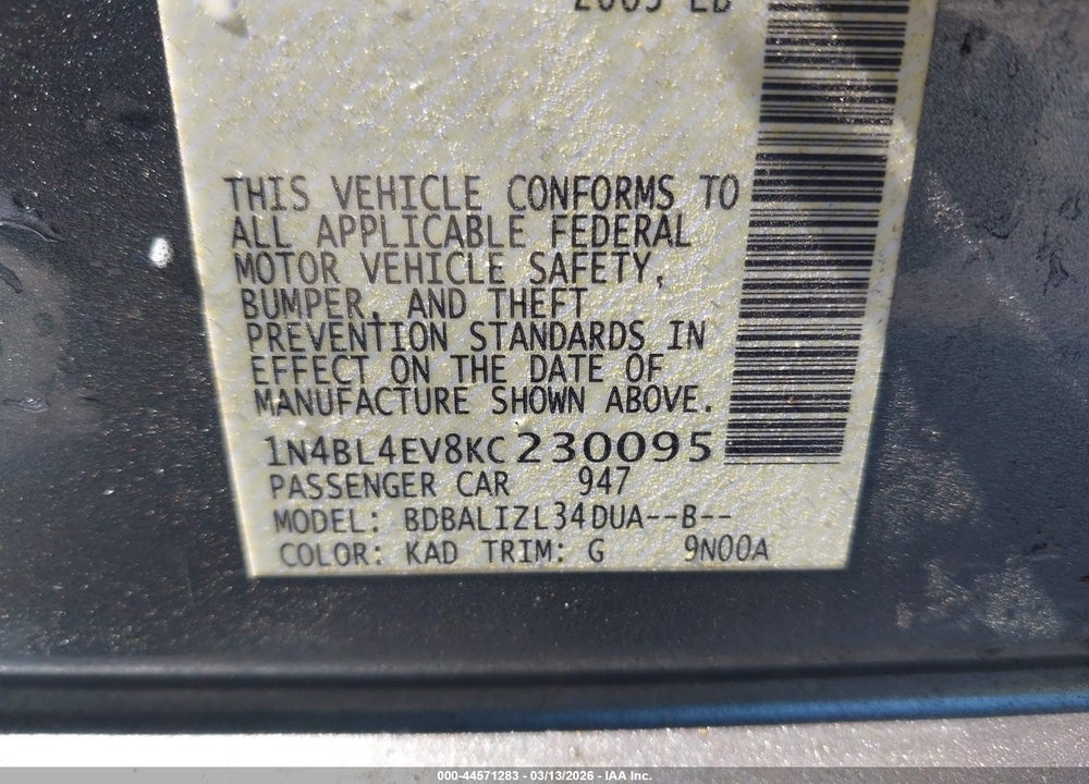 2019 NISSAN ALTIMA 2.5 SL VIN: 1N4BL4EV8KC230095