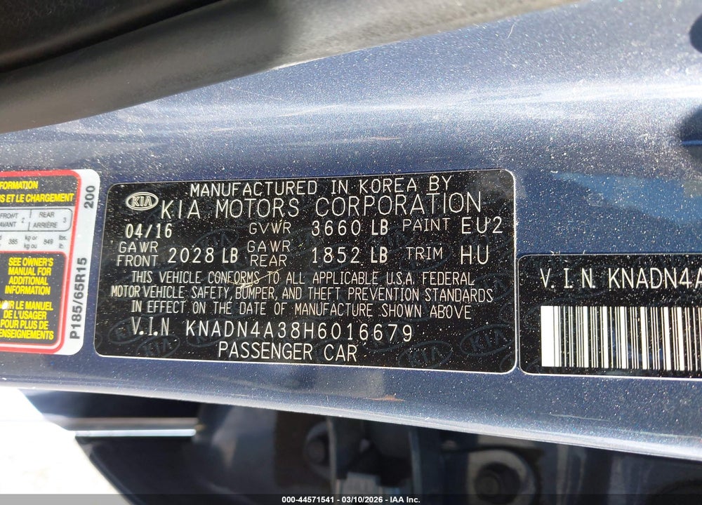 2017 KIA RIO EX VIN: KNADN4A38H6016679