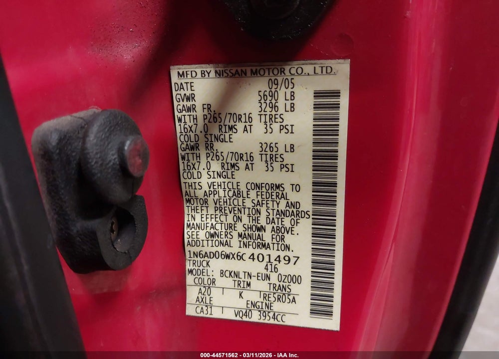 2006 NISSAN FRONTIER SE VIN: 1N6AD06WX6C401497