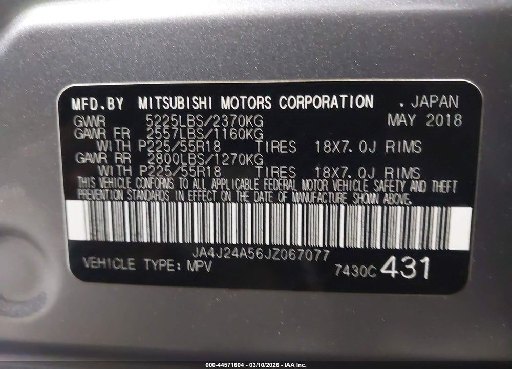 2018 MITSUBISHI OUTLANDER PHEV SEL VIN: JA4J24A56JZ067077