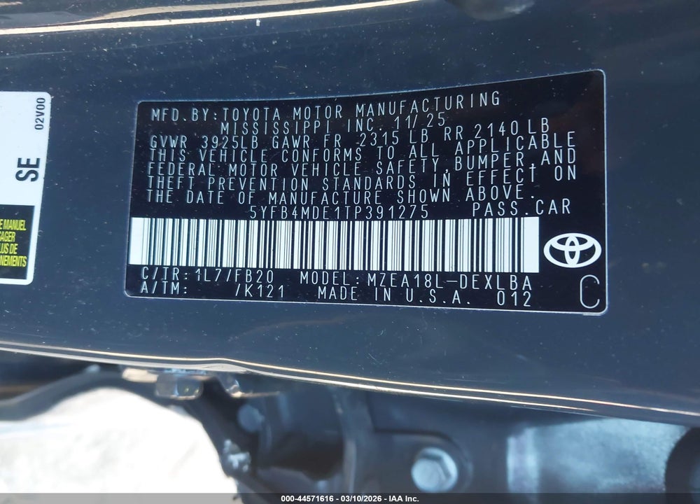 2026 TOYOTA COROLLA LE VIN: 5YFB4MDE1TP391275