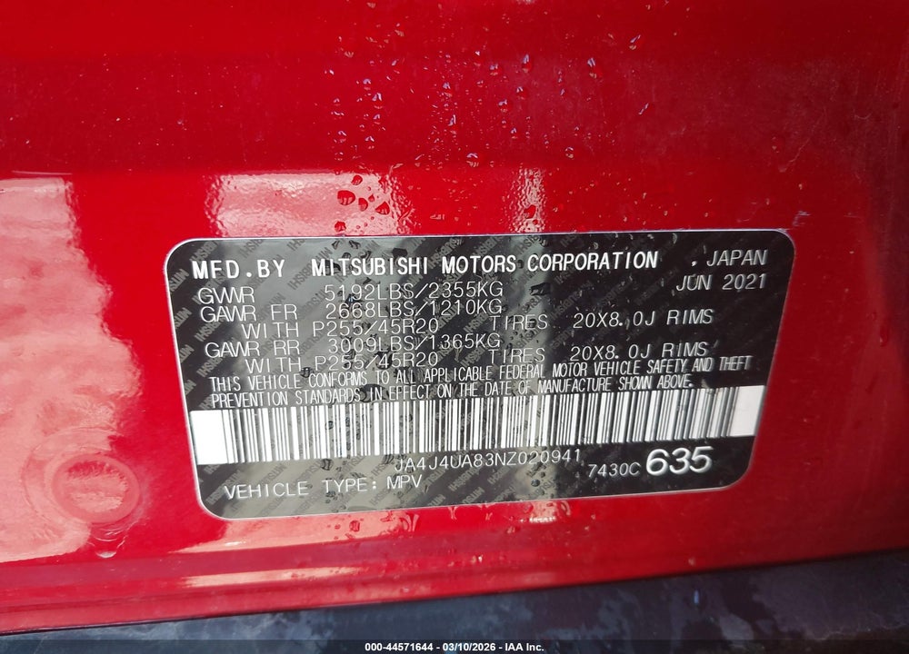 2022 MITSUBISHI OUTLANDER BLACK EDITION S-AWC/SE 2.5 S-AWC/SE LAUNCH EDITION S-AWC VIN: JA4J4UA83NZ020941