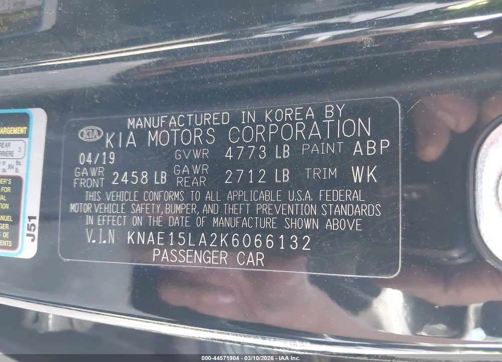 2019 KIA STINGER VIN: KNAE15LA2K6066132