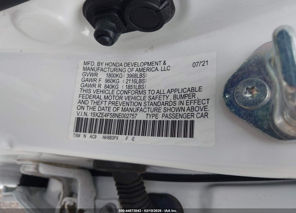 2022 HONDA INSIGHT EX VIN: 19XZE4F58NE002757