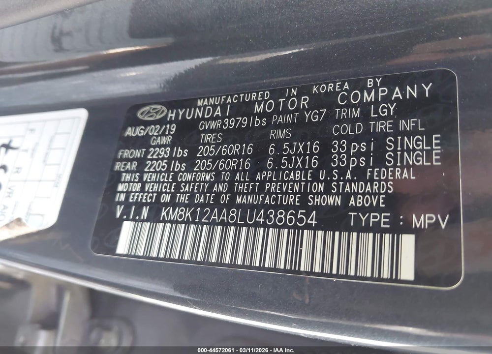 2020 HYUNDAI KONA SE VIN: KM8K12AA8LU438654