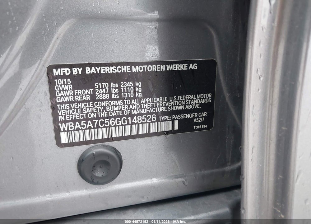 2016 BMW 528I XDRIVE VIN: WBA5A7C56GG148526
