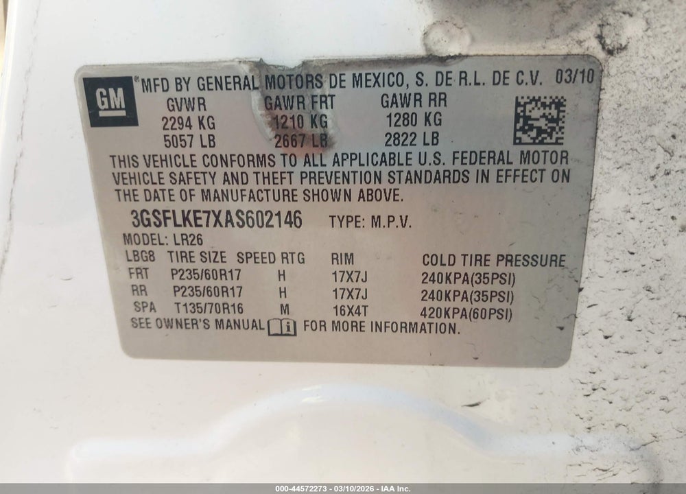 2010 SATURN VUE XR-L V6 VIN: 3GSFLKE7XAS602146